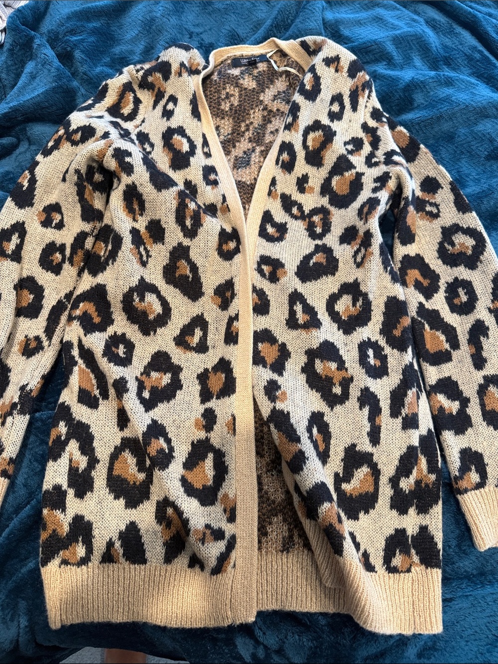 Leopard Print Open-Front Cardigan Sweater - Beige/Black/Brown